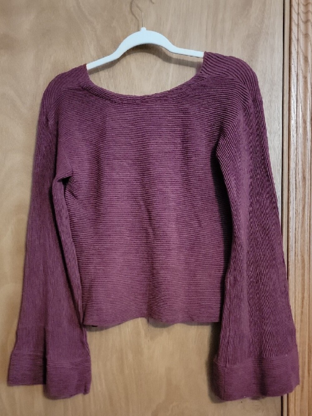 Free People Ribbed V-Neck Sweater in Burgundy - Picture 5 of 5